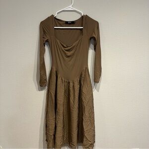 Chyrii Brown Squareneck Long Sleeve Casual A-Line Mini Dress Size‎ XS